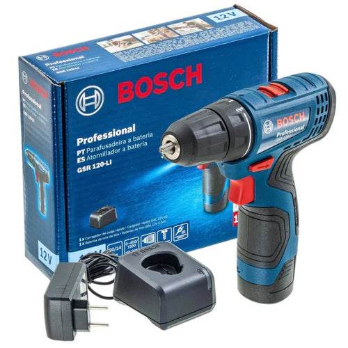 Parafusadeira Furadeira Bosch GSR 120-LI 12V 1 Bateria - Artesana Divisorias e Forros LTDA
