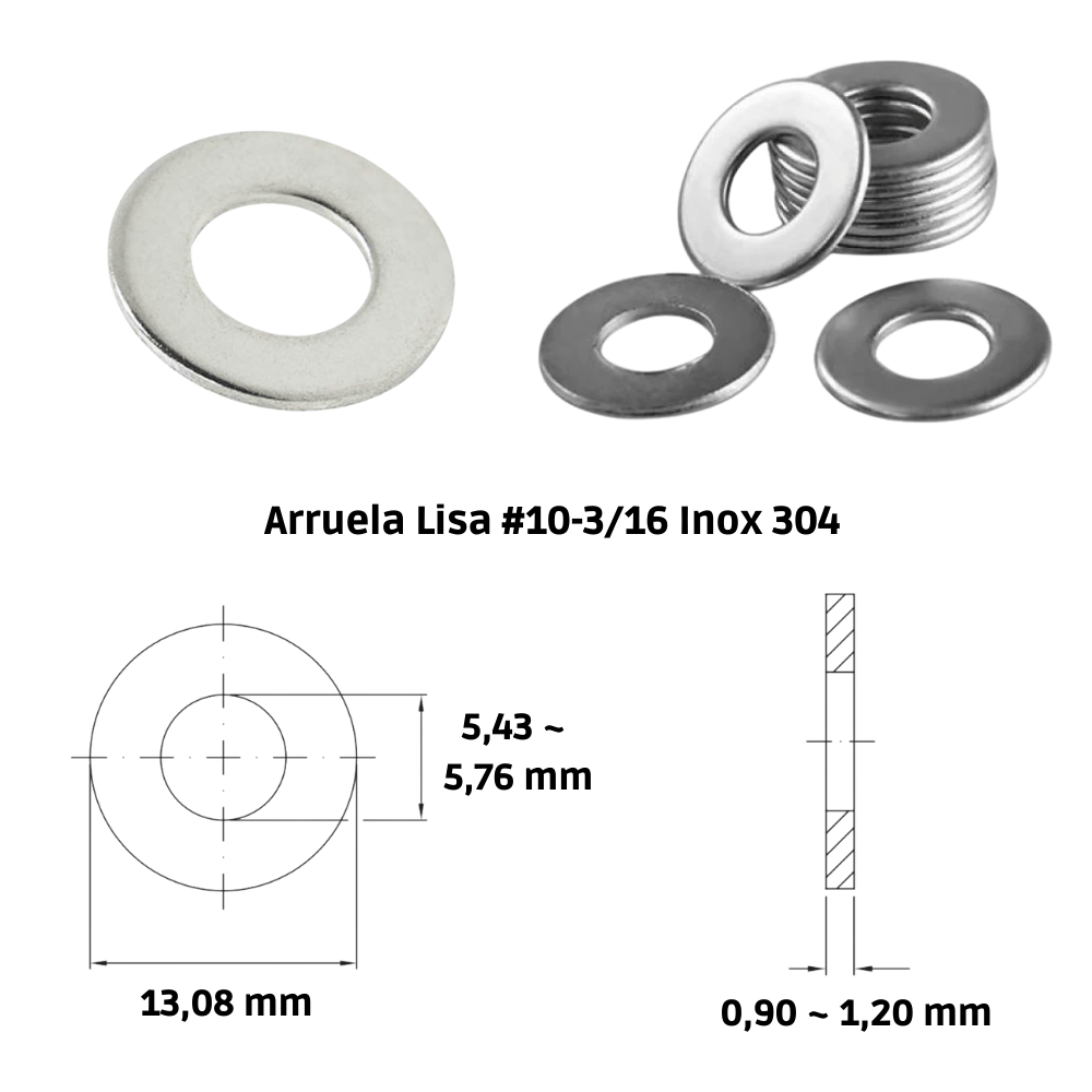 Arruela Lisa 3/12 Inox 304 A2