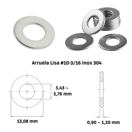 Arruela Lisa 3/12 Inox 304 A2