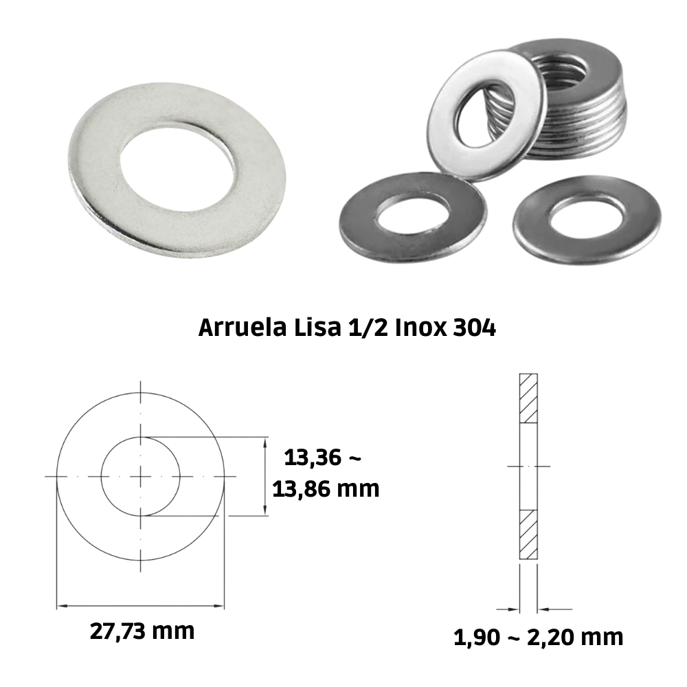 Arruela Lisa 1/2 Inox 304 A2