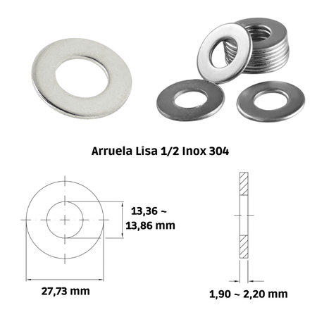 Arruela Lisa 1/2 Inox 304 A2