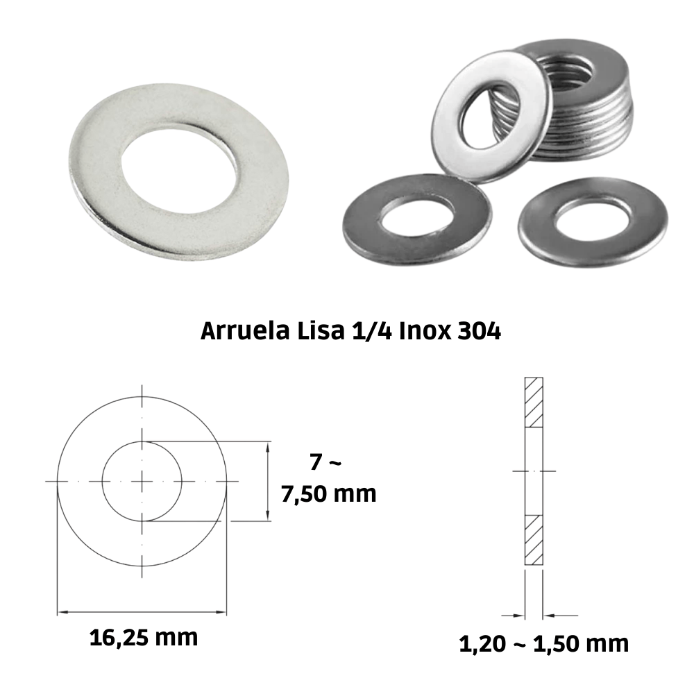 Arruela Lisa 1/4 Inox 304 A2