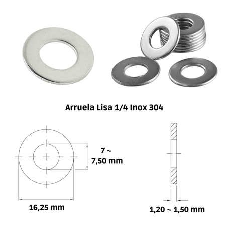 Arruela Lisa 1/4 Inox 304 A2