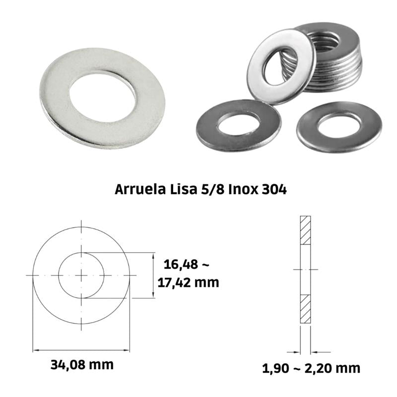 Arruela Lisa 5/8 Inox 304 A2