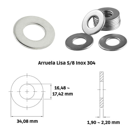 Arruela Lisa 5/8 Inox 304 A2