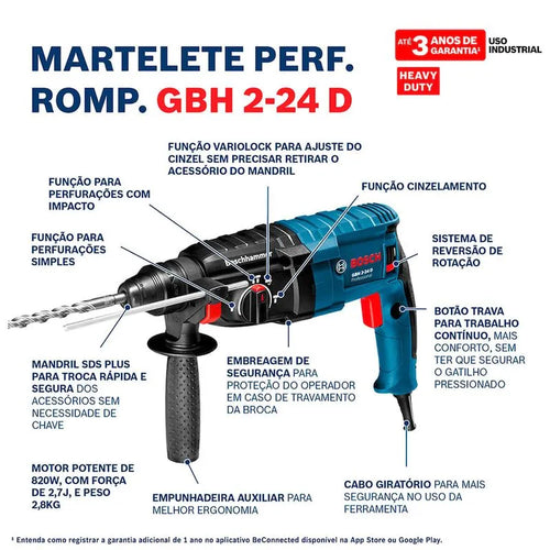 Martelete Perfurador Rompedor GBH 2-24 820W